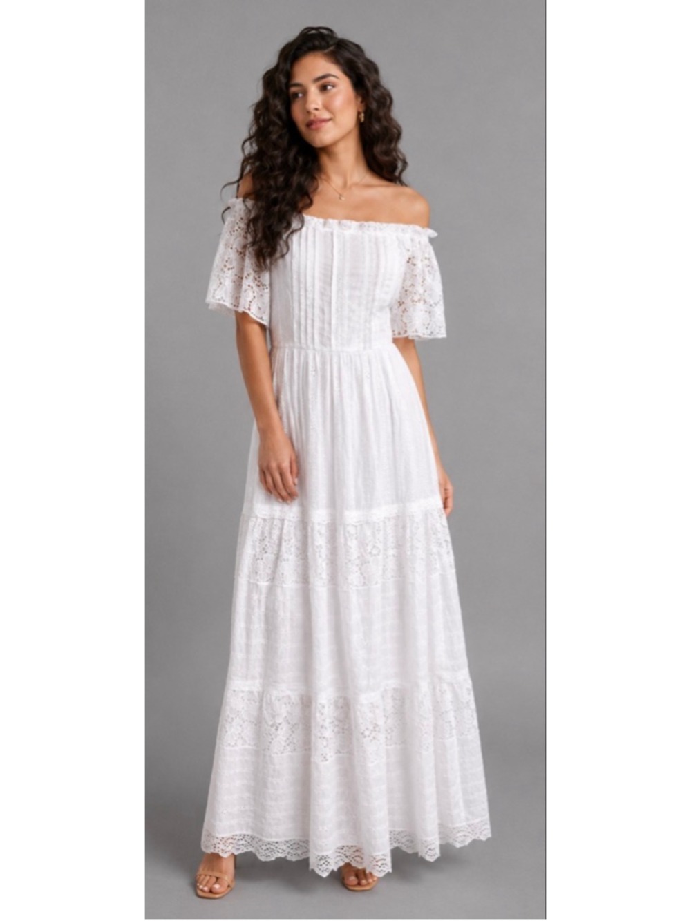 NWT Valentino White Off-Shoulder Eyelet Maxi Dress Size 8
